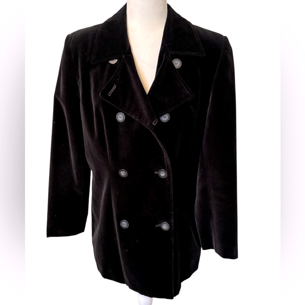 VALERIE STEVENS Black Velvet Double Breasted Blazer Size 8